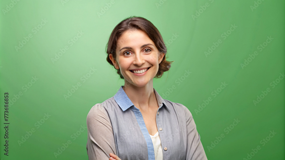 Smiling teacher in classroom by blackboard Smiling teacher in classroom by blackboard