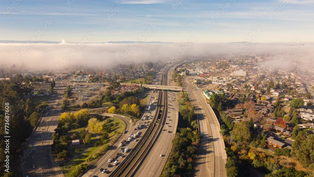 Time Lapse of California Highway Freeway and Traffic on a Foggy Fog Morning Time Lapse of California Highway Freeway and Traffic on a Foggy Fog Morning