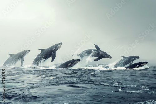 A group of dolphins jumping out of the water © Formoney