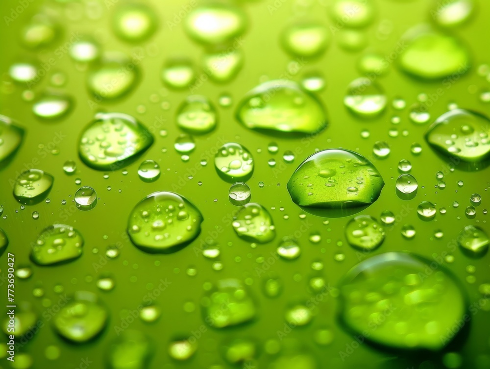 A green background with many small, round droplets of water A green background with many small, round droplets of water