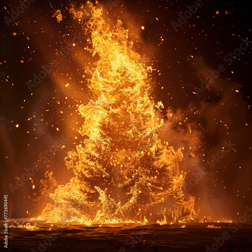 Dramatic Christmas Tree Engulfed in Flames 