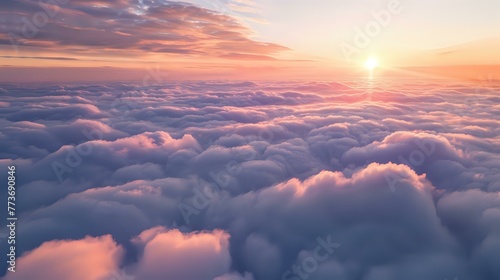 Spectacular Sunrise Scene: Cloudy Sky Captured from Aerial Perspective photo