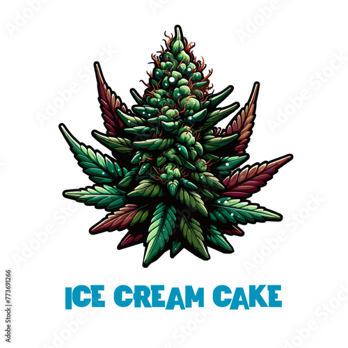 Vector Illustrated Ice Cream Cake Cannabis Bud Strain Cartoon