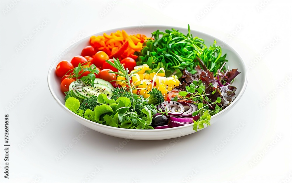 Plate of mixed berries,fruit,vegetables,salad on a white background,World Health Day concept. Plate of mixed berries,fruit,vegetables,salad on a white background,World Health Day concept.