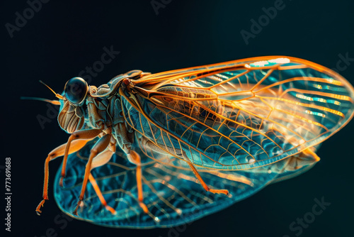 A bug with a long antennae and a large eye is shown in a blue and green color © Formoney