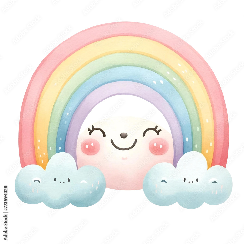 Happy Clouds Holding Hands under Rainbow Illustration
Happy Clouds Holding Hands under Rainbow Illustration
