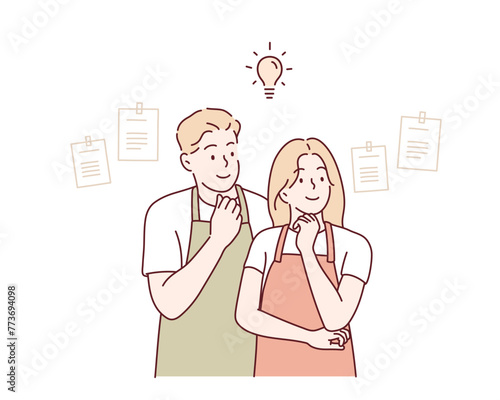 lovers in the kitchen. Hand drawn style vector design illustrations.