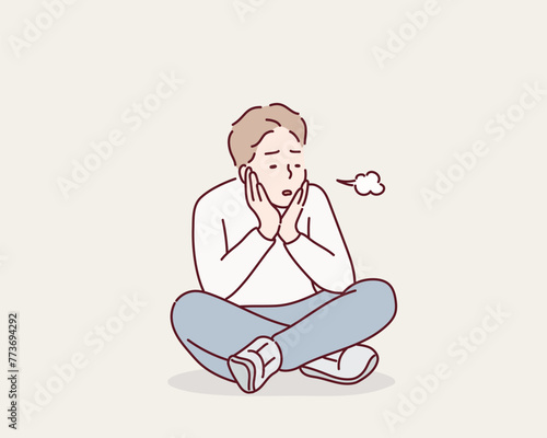 Clip art of man who sighs. Hand drawn style vector design illustrations.