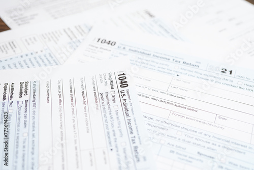 Tax form 1040 U.S. Individual Income Tax Return, business finance concept.