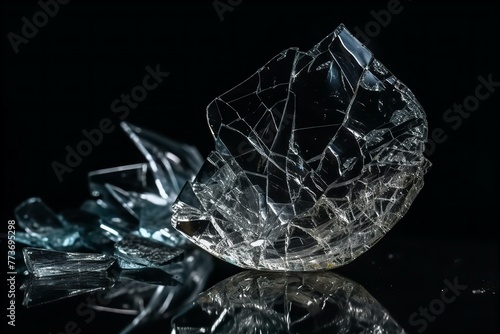 glass, cracked, black, background, smashed, object, shattered, fragments, broken, pieces, sharp, texture, abstract, damage, dark