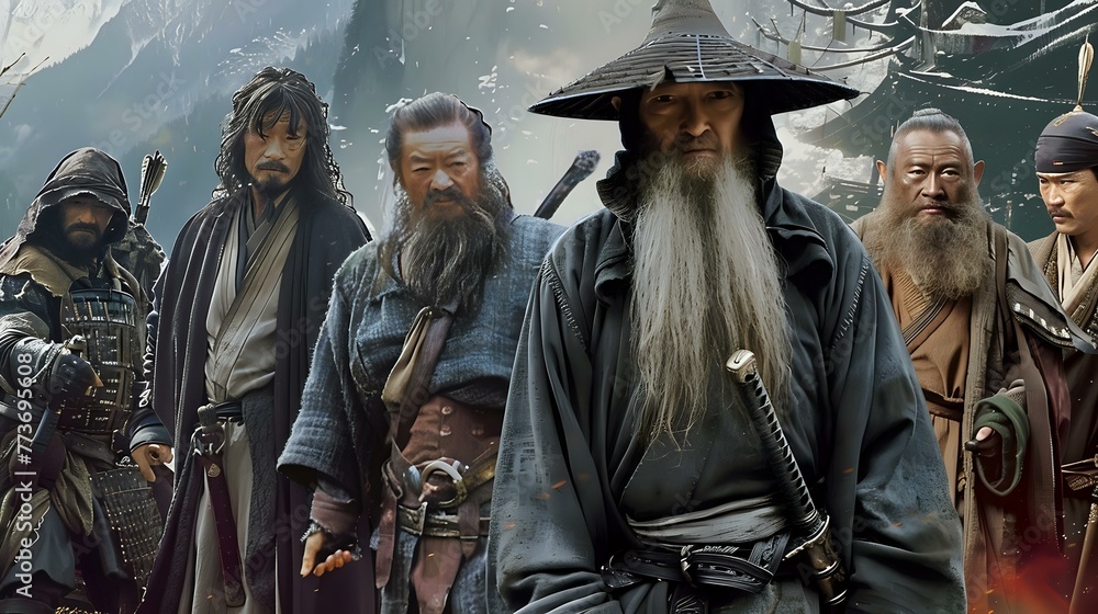 Vintage Japanese Movie: Lord of the Rings Characters in Traditional Setting