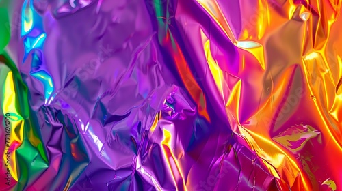 Modern Metallic Holographic Design: Neon Purple, Green, Orange Foil Texture