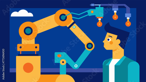 A closeup of a robotic arm working in tandem with a human operator highlighting the integration of AI and ML technology in the manufacturing