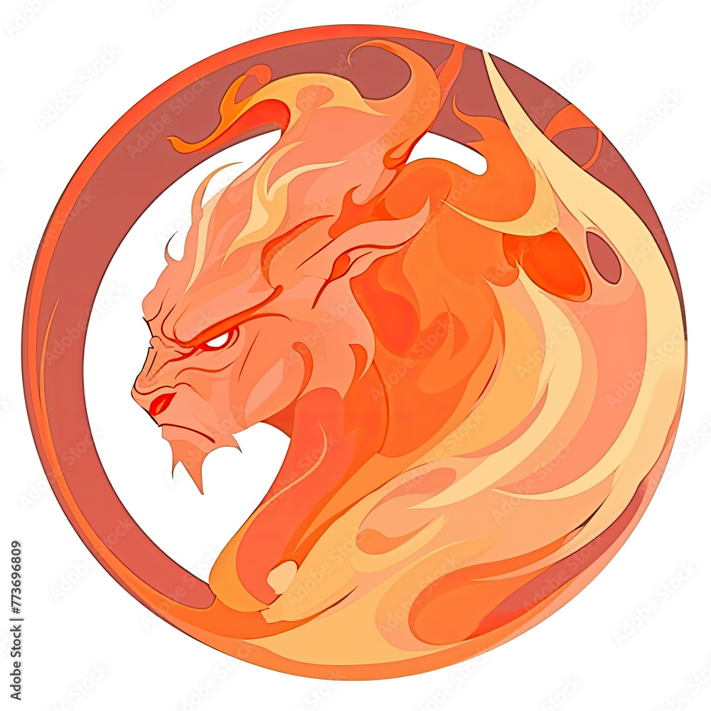 An illustration of an ifrit demon seen from the side within a circle