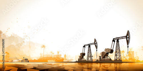 Business people group pumpjack oil rig crane platform banner industry extraction with blurred background 