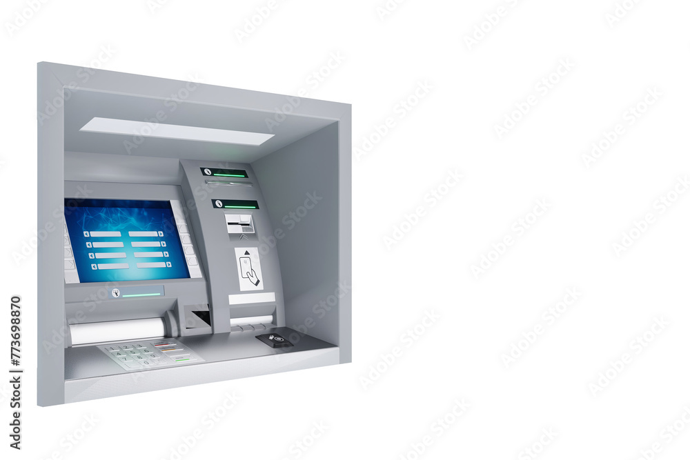 ATM isolated on white background. 3D rendering. ATM isolated on white background. 3D rendering.