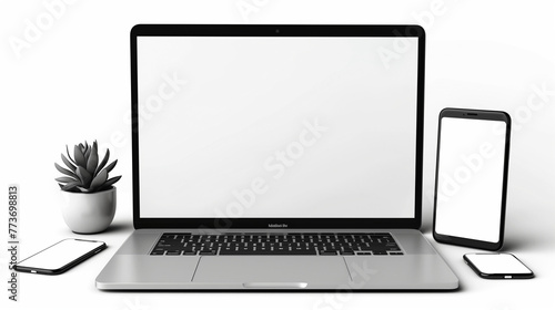 Blank white screen laptop phone tablet - png