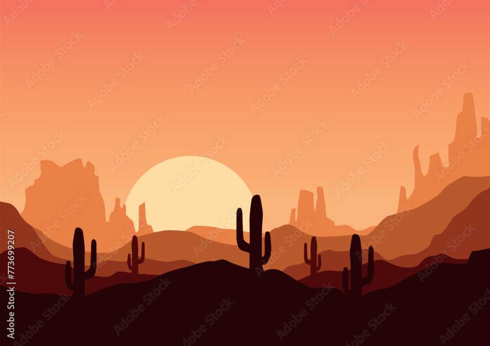 abstract landscape with desert in America. Vector illustration in flat style.