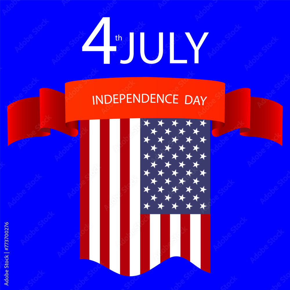 4th of July, Independence Day Banner. USA flag on a blue background. Usa national holiday celebration. Vector holiday illustration 4th of July, Independence Day Banner. USA flag on a blue background. Usa national holiday celebration. Vector holiday illustration