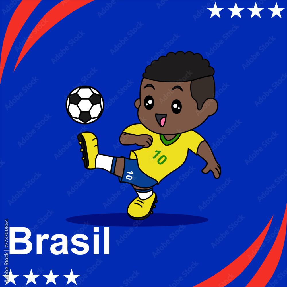 Vector Design of Children Wearing National Jersey Football Team Brasil Children Play Football