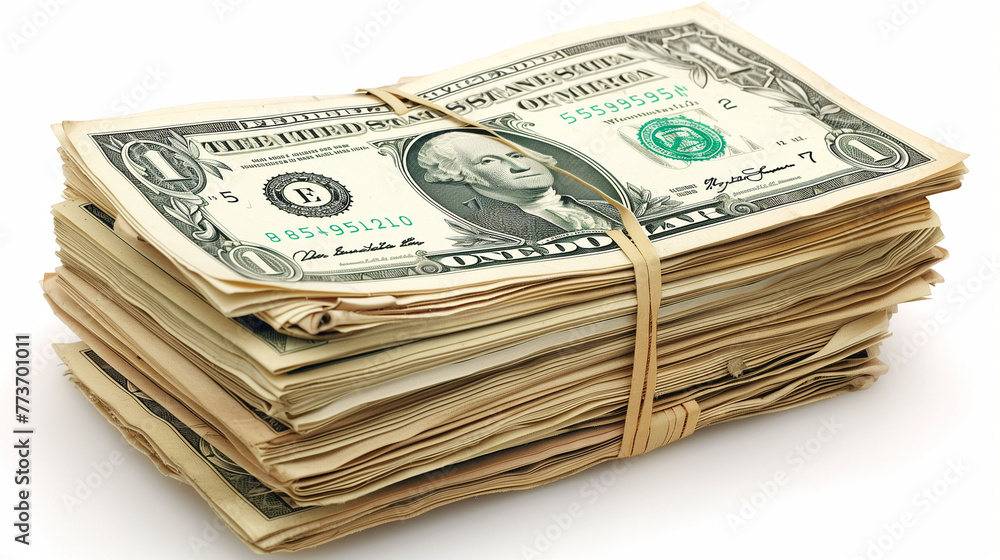 Stacks of American dollars cash money, isolated on white background Stacks of American dollars cash money, isolated on white background