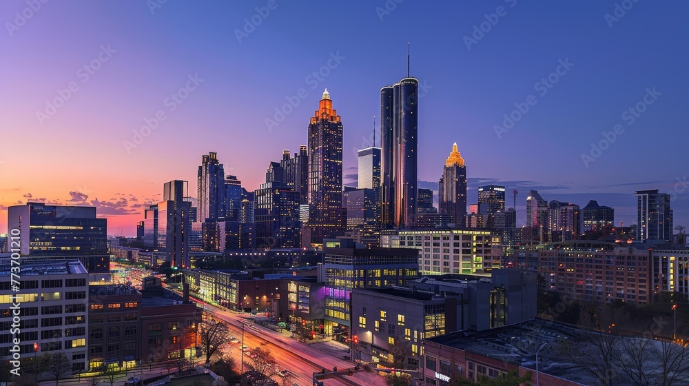 Fototapeta premium Abstract futuristic cityscape view with modern skyscrapers.