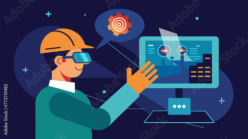 An engineers hand controlling an AR interface projected onto a machine showcasing the seamless integration of 5G technology and augmented