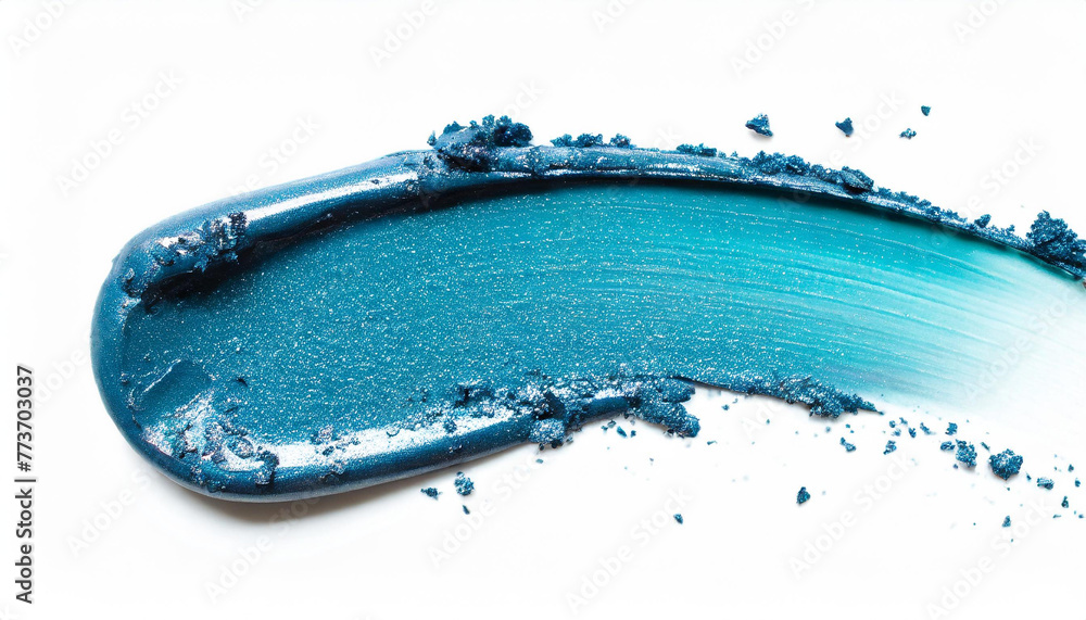 Fototapeta premium Blue turquoise eye shadow swatch isolated on white background