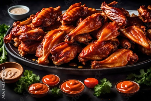 A platter of fresh Buffalo wings with mambo sauce
