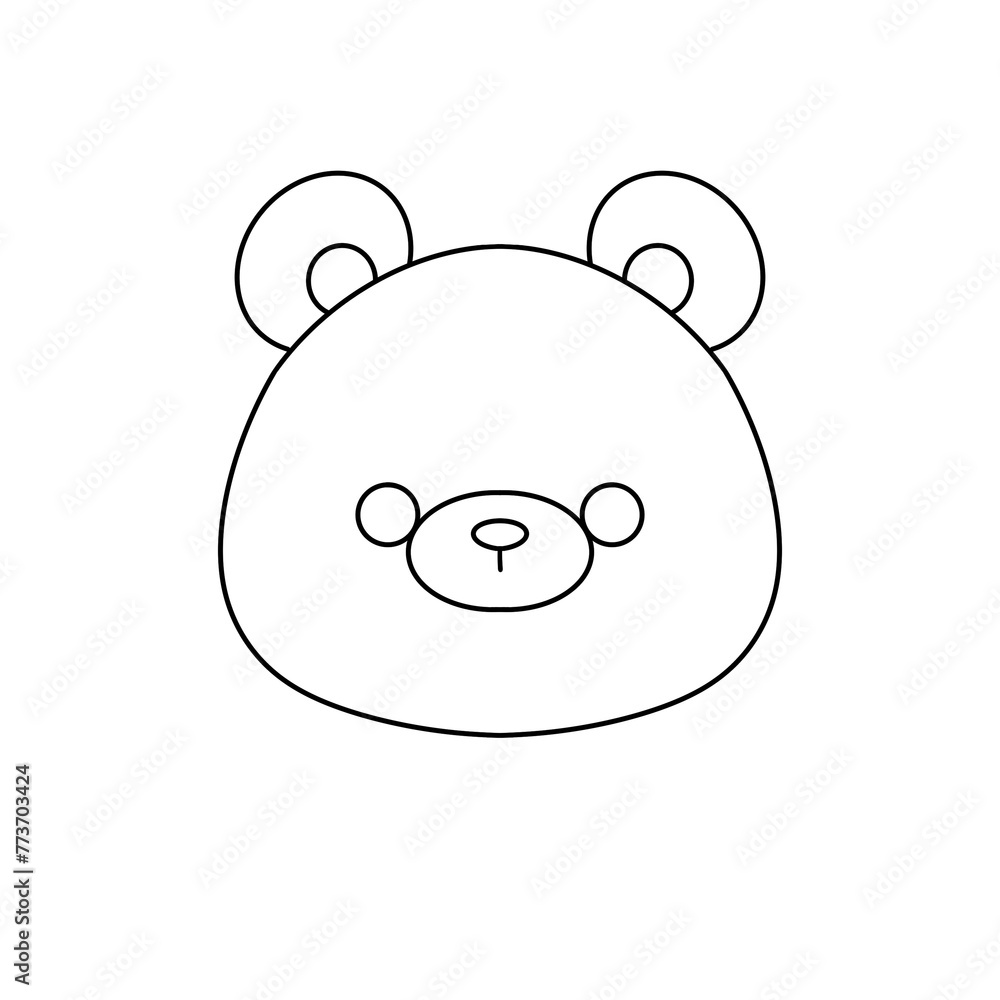 Fototapeta premium A cartoon bear with a smiling face. The bear is drawn in black and white. The bear's face is drawn in a simple, cartoonish style