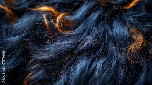  A blue and orange fur pile, textured with yellow streaks on each fur strand
