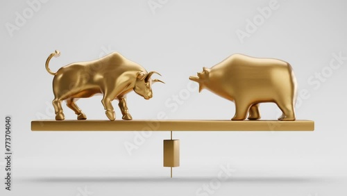 Bull and Bear market on white, concept of stock market