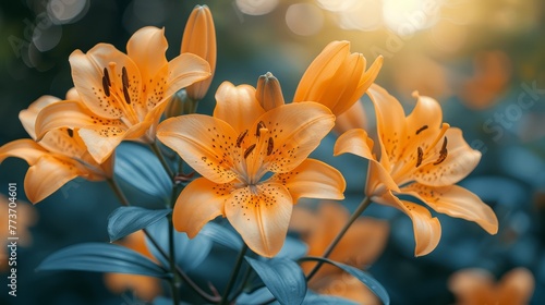    various flowers with a soft background of blue and yellow blossoms