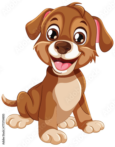 A cheerful brown puppy with a wagging tail.