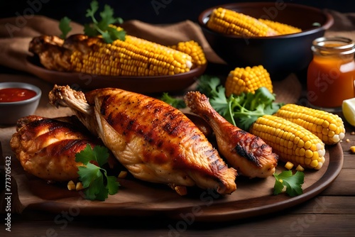 Cajun Chicken and Corn.selective focus,