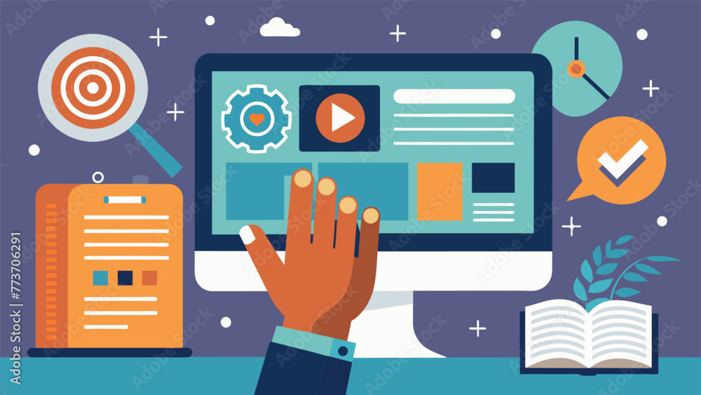 In a detailed closeup a workers fingers confidently click and scroll through a digital literacy program demonstrating their increased In a detailed closeup a workers fingers confidently click and scroll through a digital literacy program demonstrating their increased