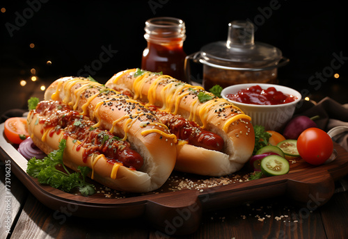 hot dog with mustard and ketchup