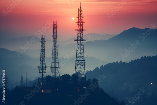 power line tower at sunset