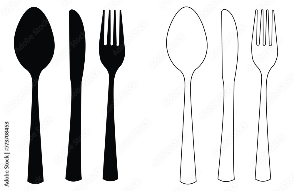 Fork, knife, spoon icons. Tableware set flat style. Dinnerservice collection. Plate, fork and knife for apps and websites. Dinner service - stock vector. Fork, knife, spoon icons. Tableware set flat style. Dinnerservice collection. Plate, fork and knife for apps and websites. Dinner service - stock vector.