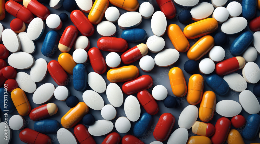 Closeup photo of 3d colourful painkillers, pills and medicine capsules isolated on white background, flat lay. Healthcare, medical, dietary, pharmacy and medicine, antidepressant and vitamin concept. Closeup photo of 3d colourful painkillers, pills and medicine capsules isolated on white background, flat lay. Healthcare, medical, dietary, pharmacy and medicine, antidepressant and vitamin concept.