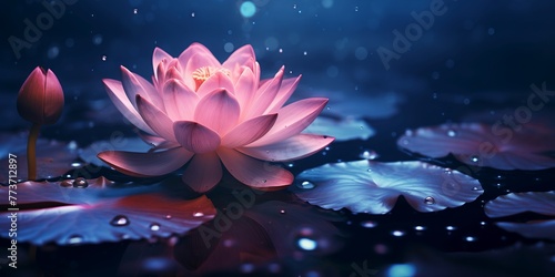 On a moonlit night of magic, a gently pink lotus flower bloomed