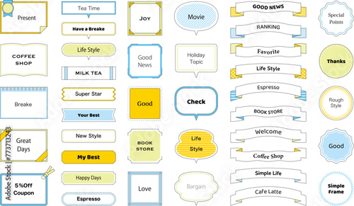 フレーム　吹き出し　セット　飾り　装飾　リボン　フレーム　バリエーション　素材　おしゃれ　デザイン　枠