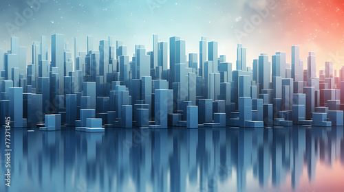 Abstract cityscape  bar graph  cube shapes background