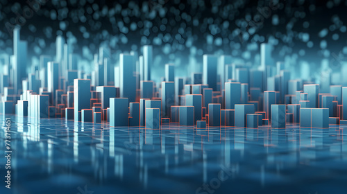 Abstract cityscape, bar graph, cube shapes background