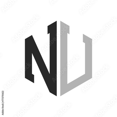 Modern Unique Hexagon Letter NU Logo Design Template. Elegant initial NU Letter Logo Concept
