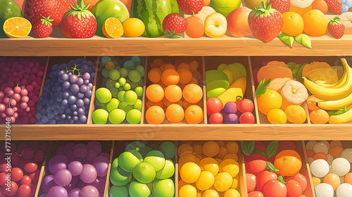 A shelf full of different types and shapes of Fruits in the Shop