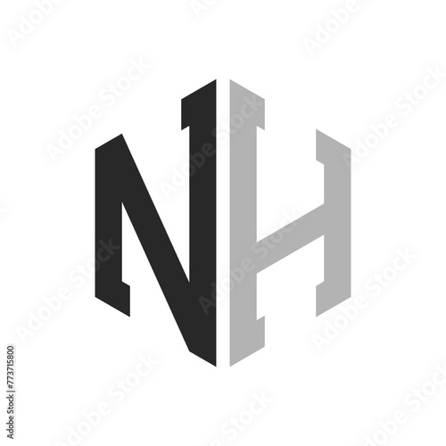 Modern Unique Hexagon Letter NH Logo Design Template. Elegant initial NH Letter Logo Concept photo