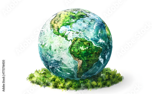 Illustration of the green planet earth on a white background, representing earth day concept.