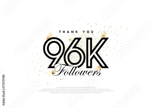 Black 96k followers number. achievement celebration vector. photo