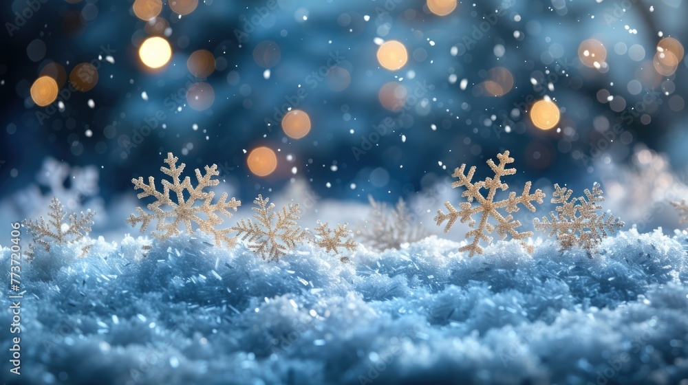 Generative AI A Winter Background Illuminated by the Dance of Snowflakes. Generative AI A Winter Background Illuminated by the Dance of Snowflakes.